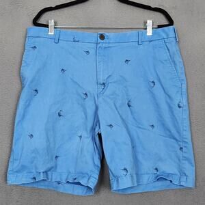 IZOD Saltwater Stretch Shorts Mens 38 Blue Marlin Embroidered Chino 9.5" Inseam